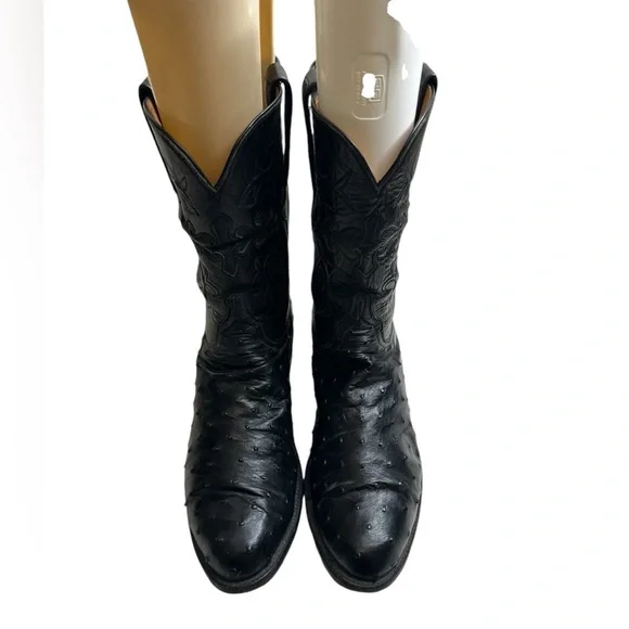 Lucchese Black Full Quill Ostrich Leather Cowboy Western Boots Men's 10.5